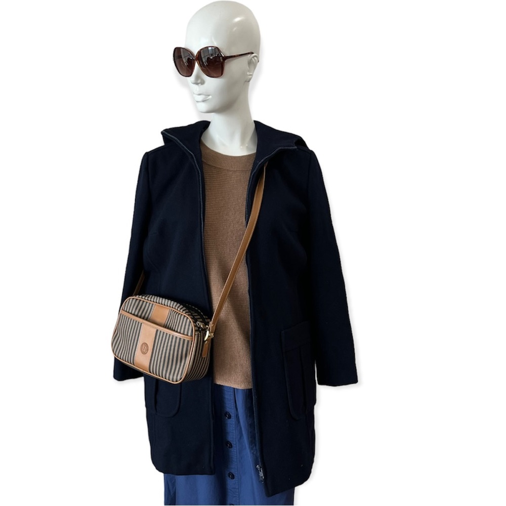 Naf Naf Navy Blue Hooded Wool Blend Coat